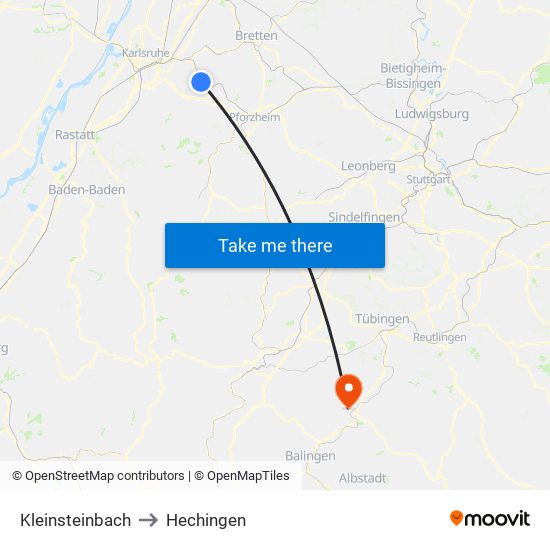 Kleinsteinbach to Hechingen map