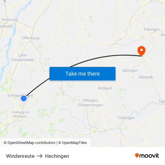 Windenreute to Hechingen map