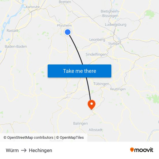 Würm to Hechingen map