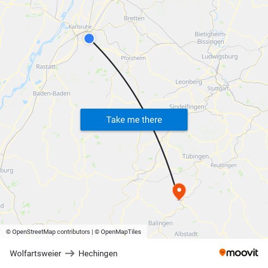 Wolfartsweier to Hechingen map