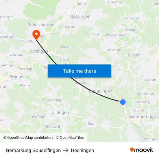 Gemarkung Gauselfingen to Hechingen map