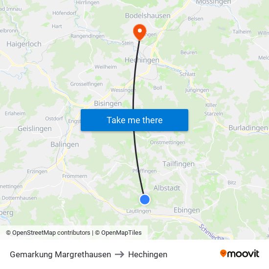 Gemarkung Margrethausen to Hechingen map