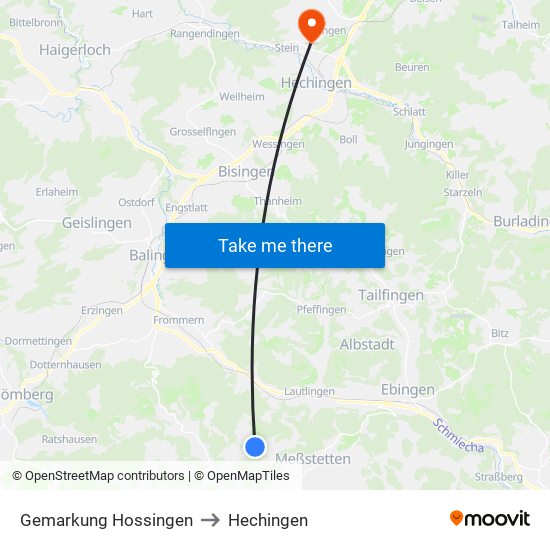 Gemarkung Hossingen to Hechingen map