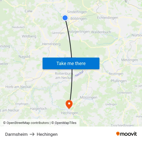 Darmsheim to Hechingen map