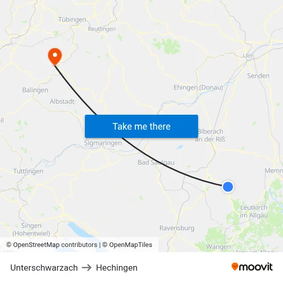 Unterschwarzach to Hechingen map