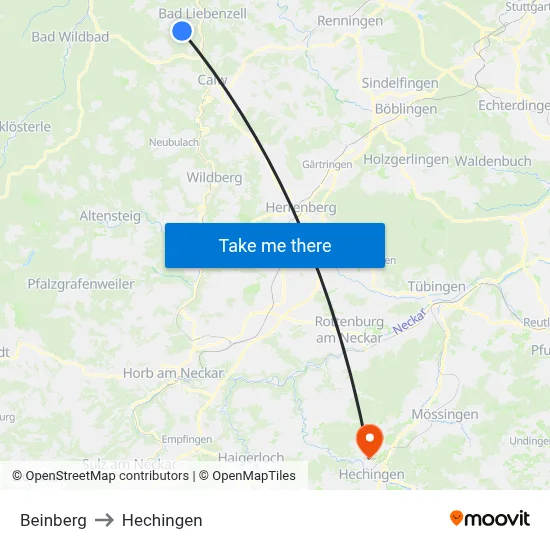 Beinberg to Hechingen map