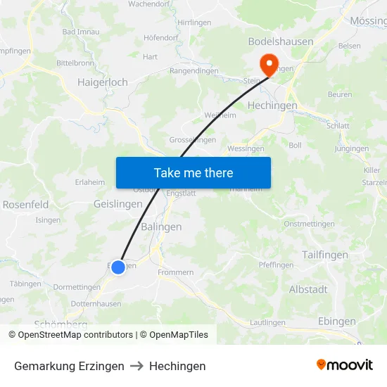 Gemarkung Erzingen to Hechingen map