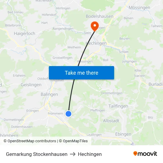 Gemarkung Stockenhausen to Hechingen map