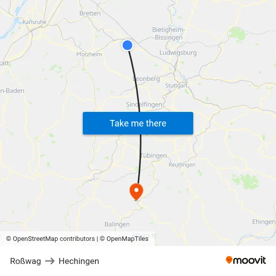 Roßwag to Hechingen map