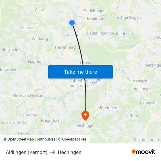 Aidlingen (Kernort) to Hechingen map