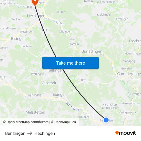 Benzingen to Hechingen map