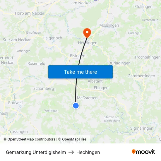 Gemarkung Unterdigisheim to Hechingen map