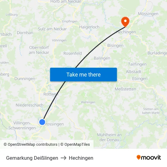 Gemarkung Deißlingen to Hechingen map