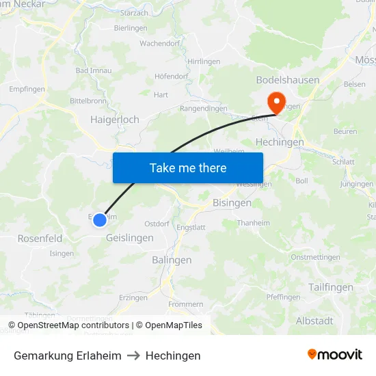 Gemarkung Erlaheim to Hechingen map