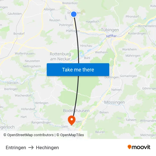 Entringen to Hechingen map