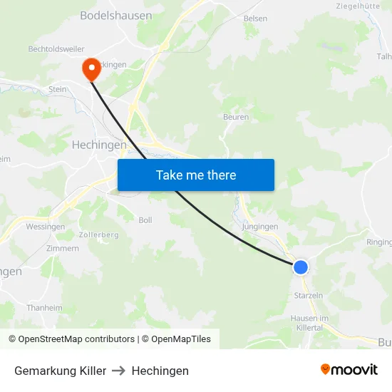 Gemarkung Killer to Hechingen map