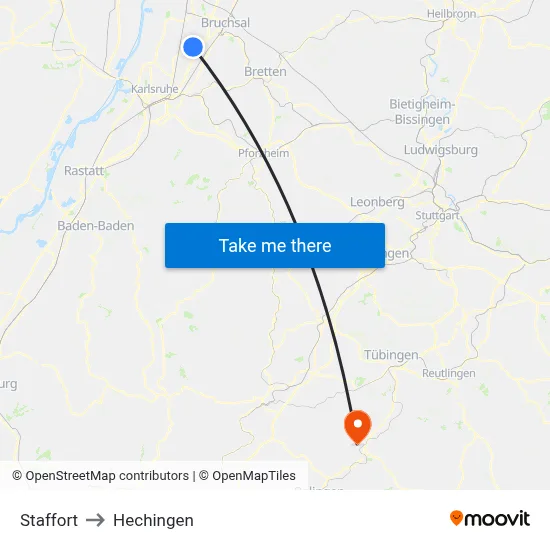 Staffort to Hechingen map