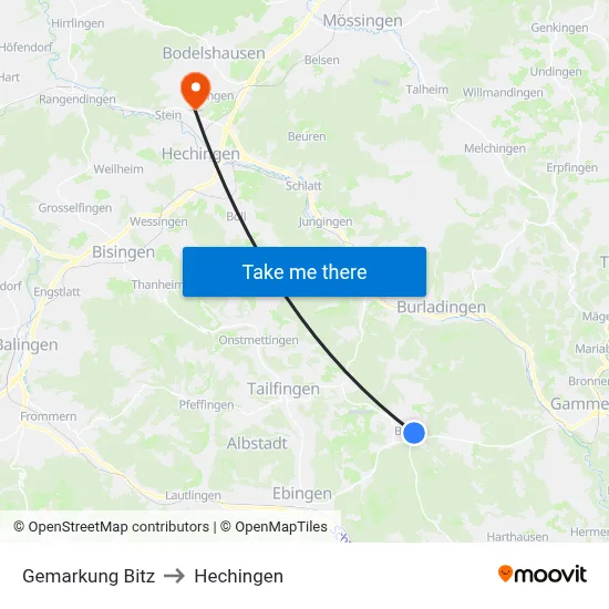 Gemarkung Bitz to Hechingen map
