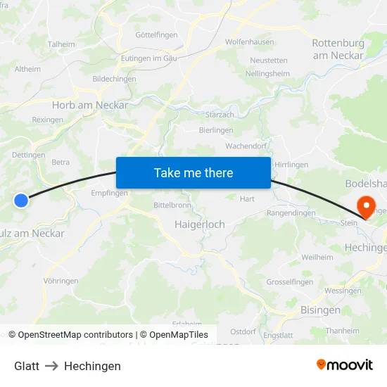 Glatt to Hechingen map