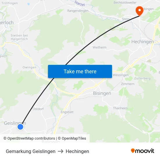 Gemarkung Geislingen to Hechingen map