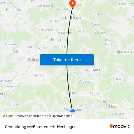 Gemarkung Meßstetten to Hechingen map