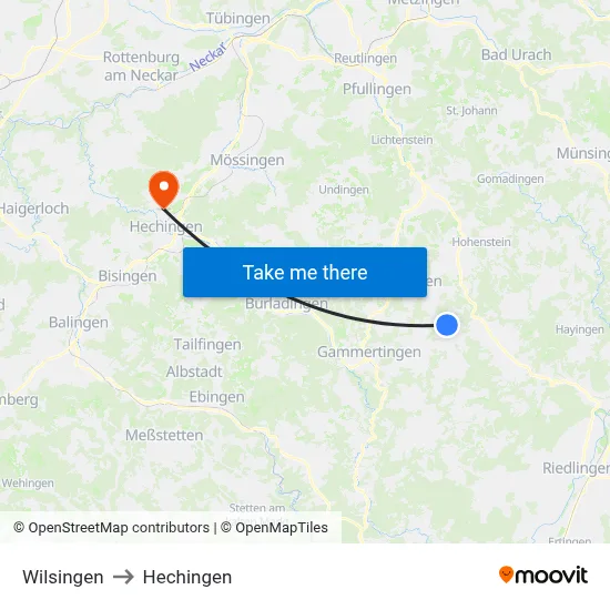 Wilsingen to Hechingen map