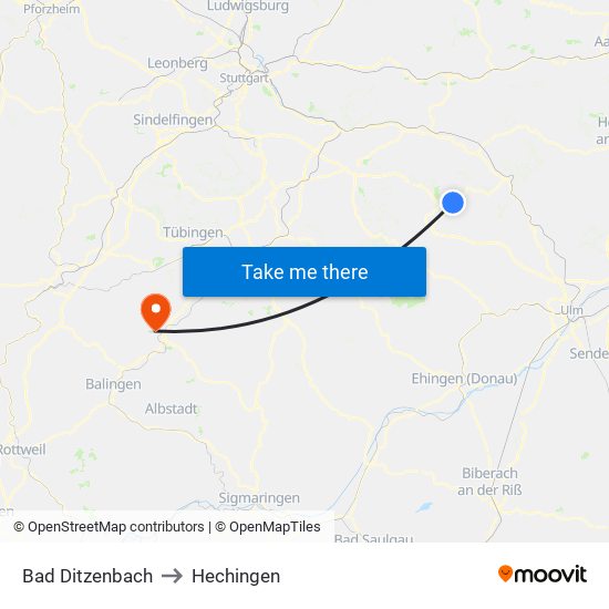 Bad Ditzenbach to Hechingen map