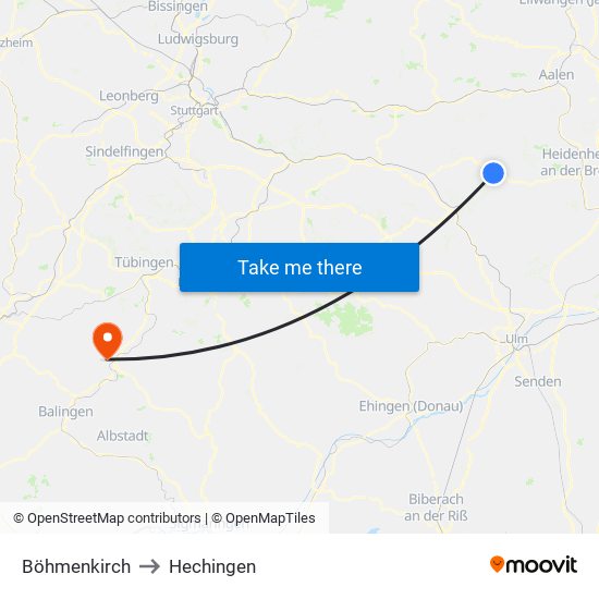 Böhmenkirch to Hechingen map