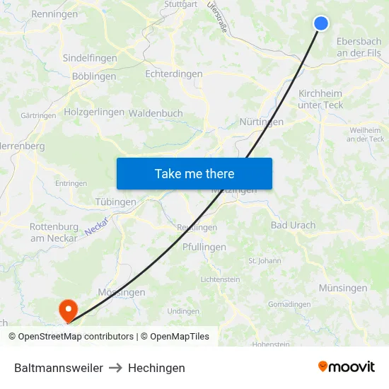 Baltmannsweiler to Hechingen map