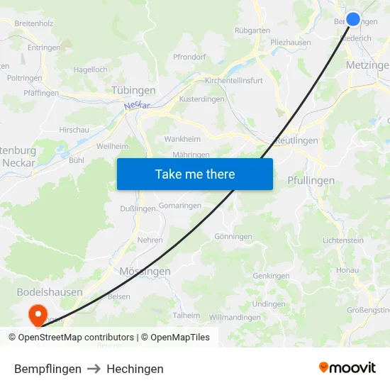 Bempflingen to Hechingen map
