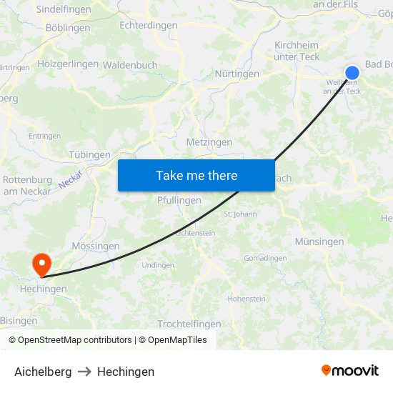 Aichelberg to Hechingen map