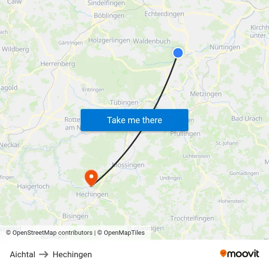 Aichtal to Hechingen map