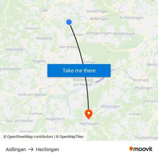 Aidlingen to Hechingen map