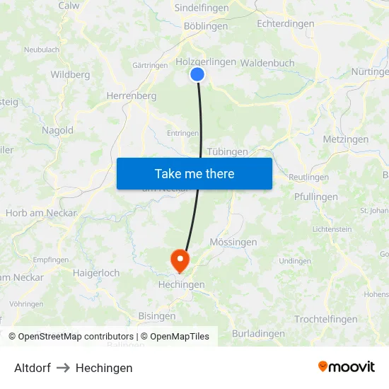 Altdorf to Hechingen map