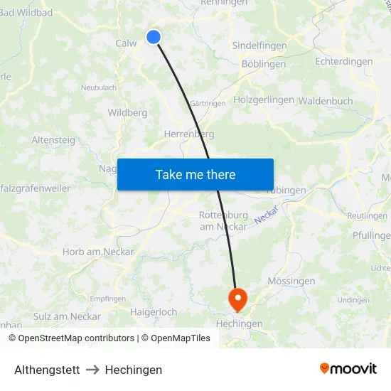Althengstett to Hechingen map