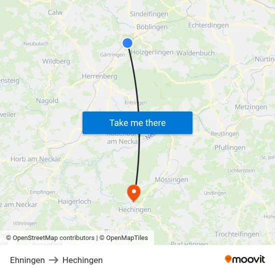 Ehningen to Hechingen map