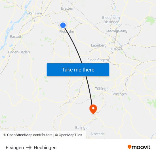 Eisingen to Hechingen map