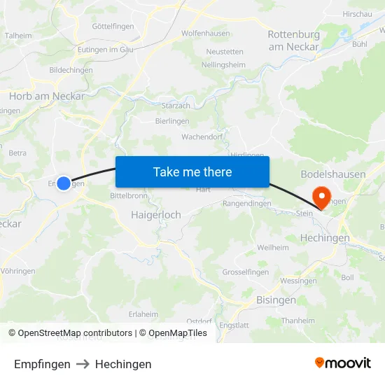 Empfingen to Hechingen map