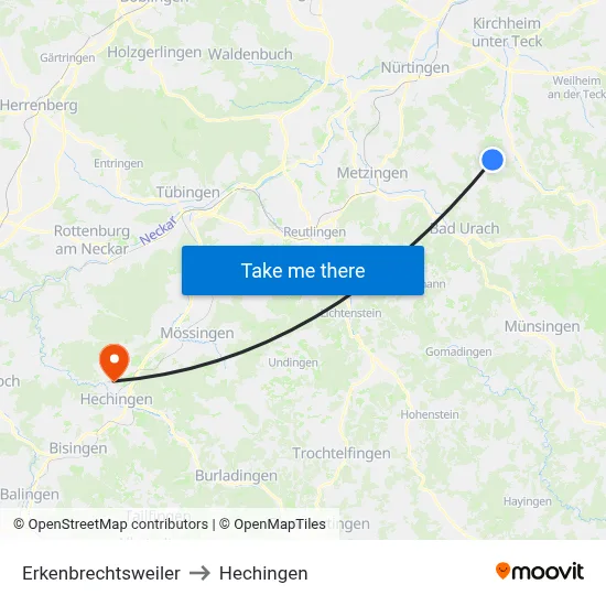Erkenbrechtsweiler to Hechingen map