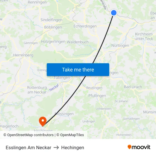 Esslingen Am Neckar to Hechingen map