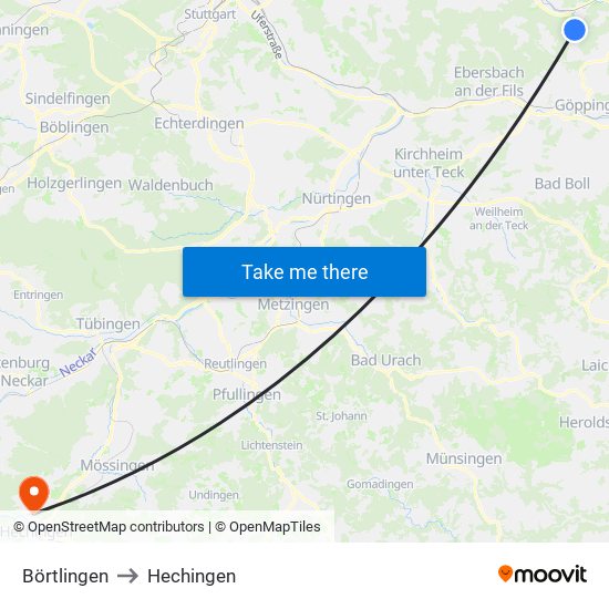 Börtlingen to Hechingen map