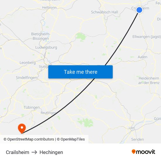 Crailsheim to Hechingen map