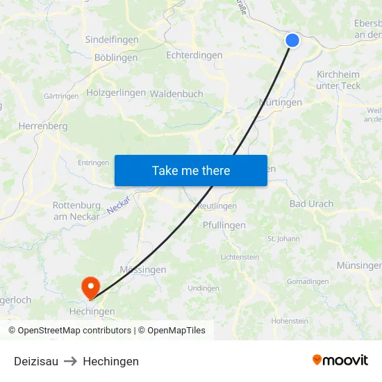 Deizisau to Hechingen map