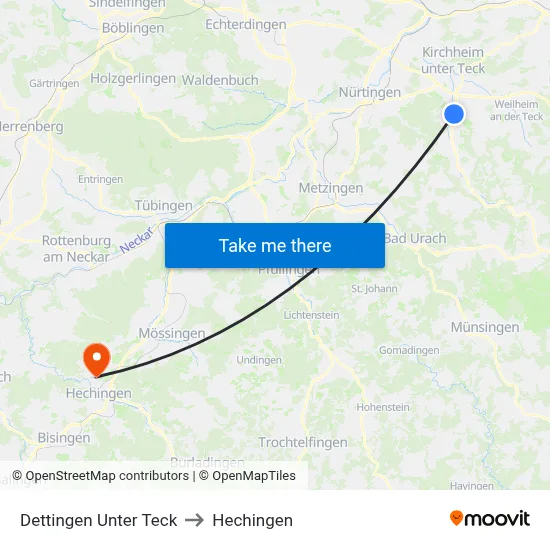 Dettingen Unter Teck to Hechingen map