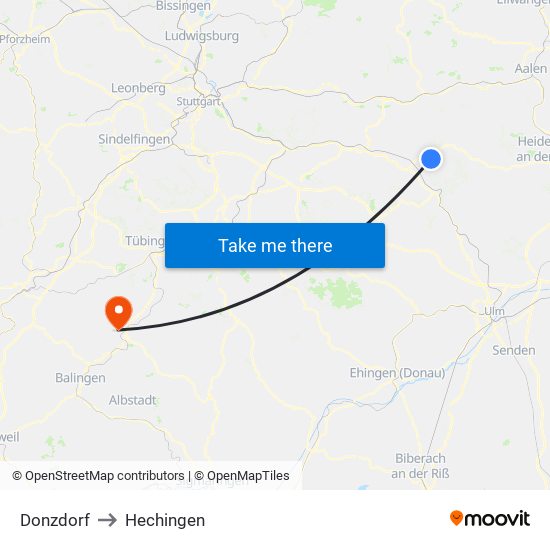 Donzdorf to Hechingen map