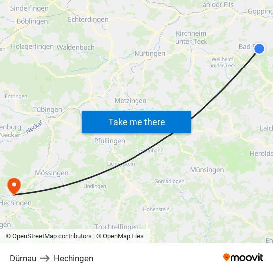 Dürnau to Hechingen map