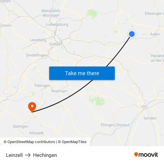 Leinzell to Hechingen map