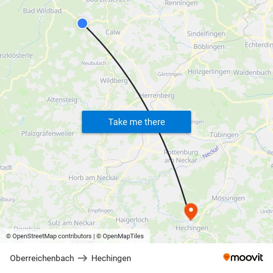 Oberreichenbach to Hechingen map