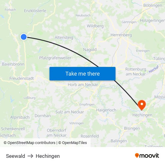 Seewald to Hechingen map