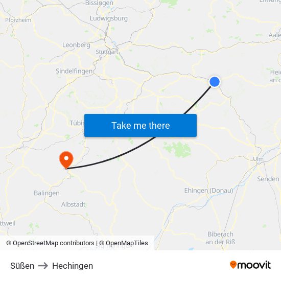 Süßen to Hechingen map